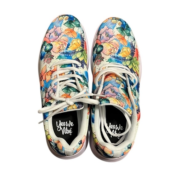 Yes We Vibe White Floral Pattern Sneakers - Picture 1 of 6